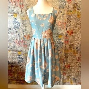 Blue Sleeveless Dress with Animal Print